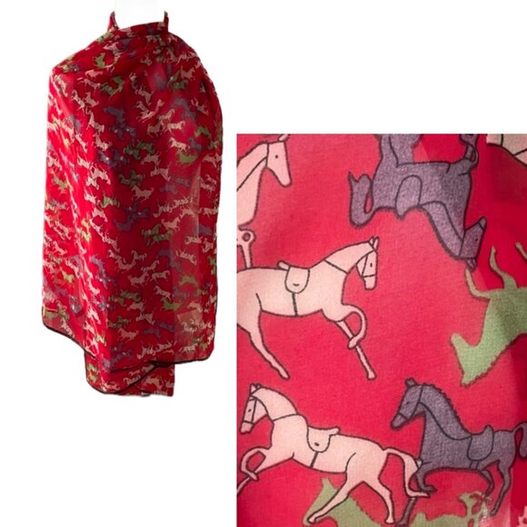 Oversized Gucci-esque Red Horse Patterned Scarf - Picture 1 of 8